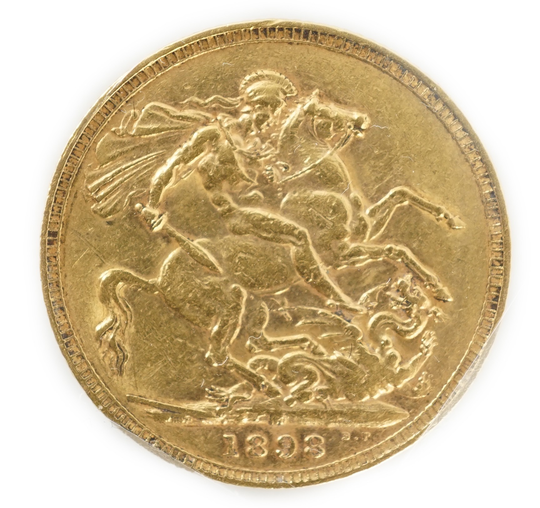 Two gold sovereigns, Victoria 1898M and Edward VII 1910, a George V half sovereign 1913 and a France gold 10 francs 1900 (test mark to portrait).